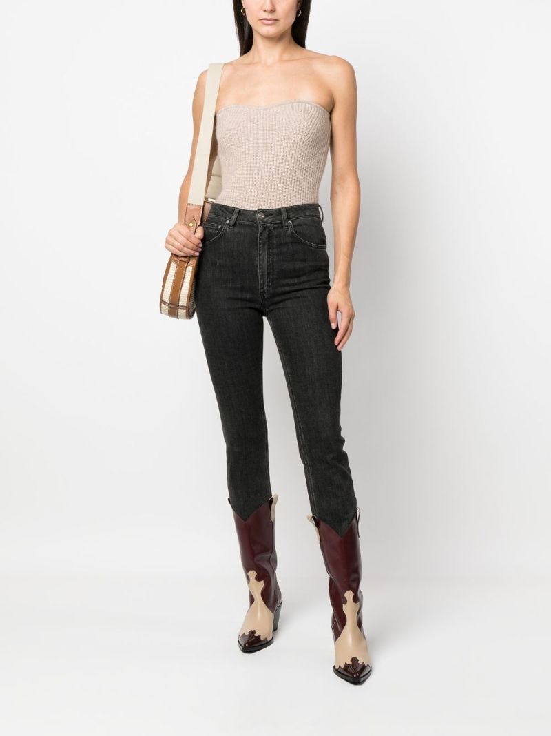 Neutral Blaze Rib-knit Strapless Top