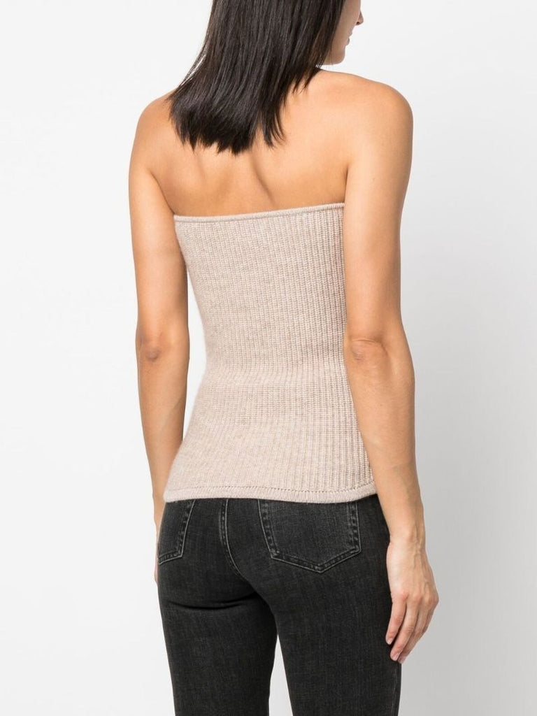 Neutral Blaze Rib-knit Strapless Top