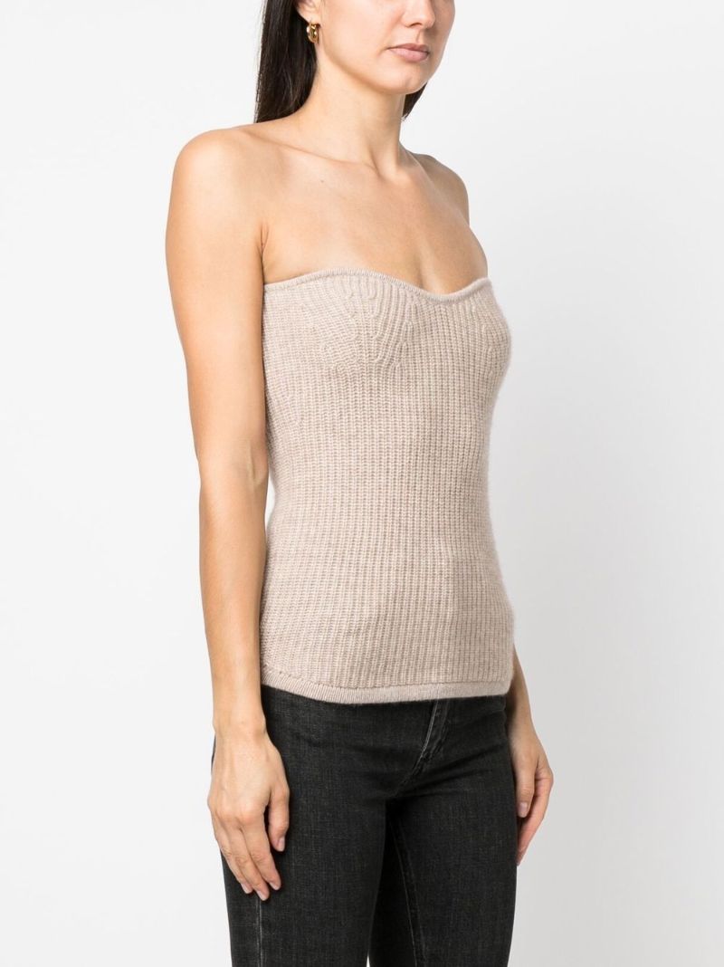Neutral Blaze Rib-knit Strapless Top