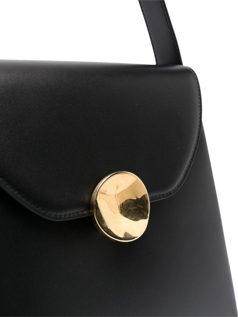 Black Logo Leather Shoulder Bag