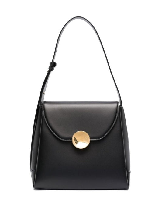 Black Logo Leather Shoulder Bag