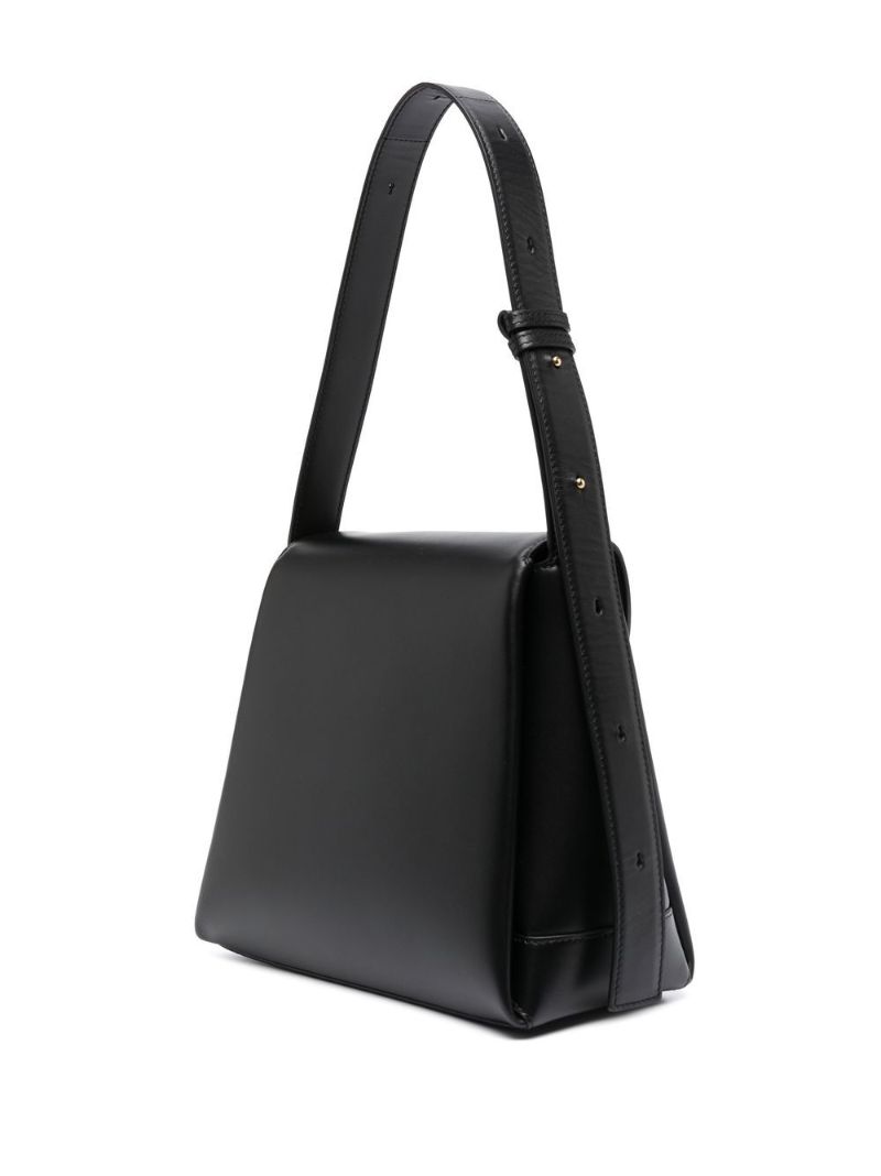 Black Logo Leather Shoulder Bag