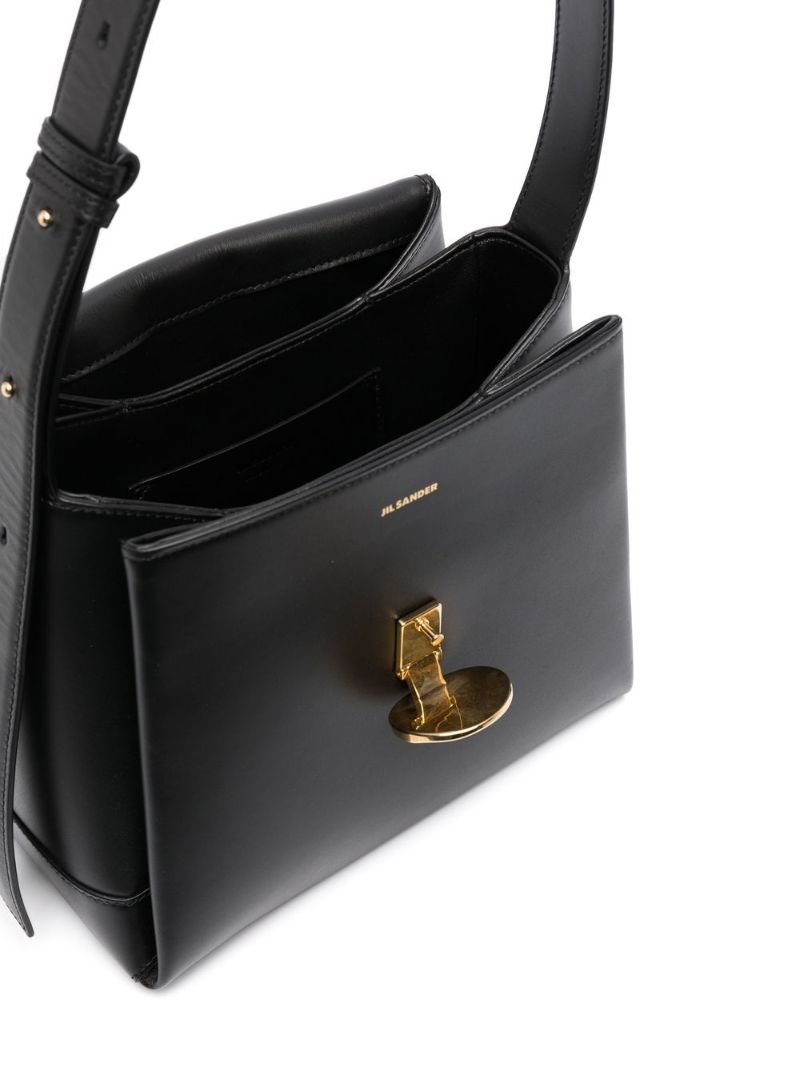 Black Logo Leather Shoulder Bag