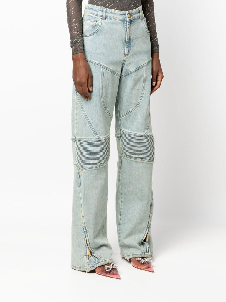 Blue Panelled Wide-leg Jeans