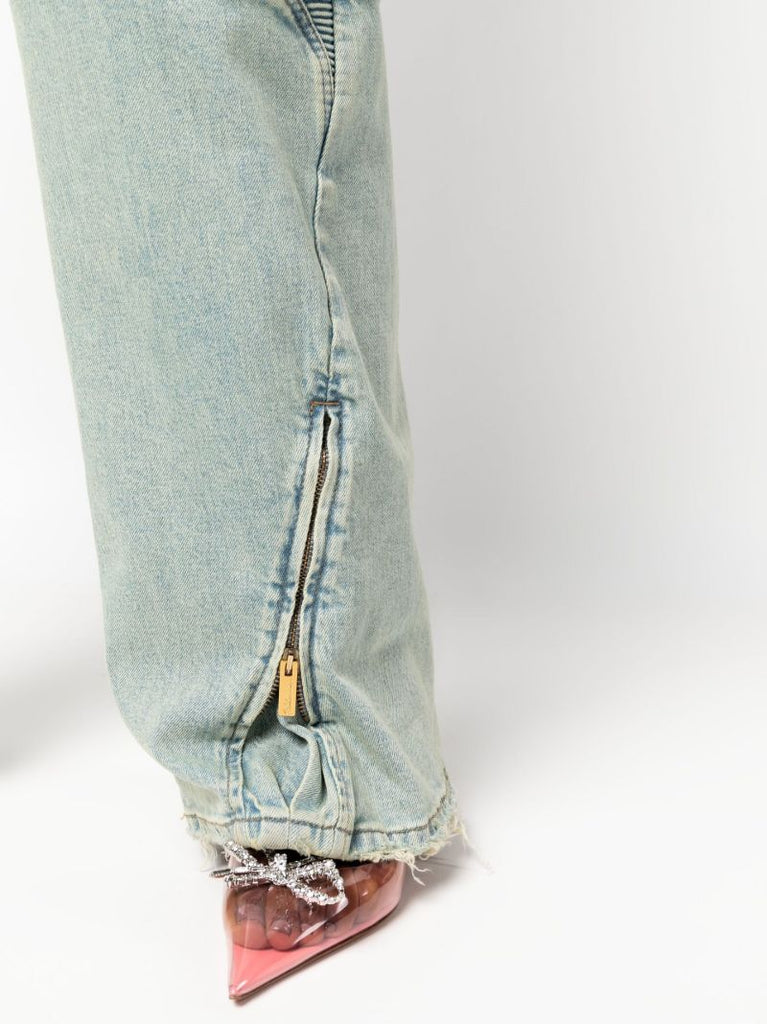Blue Panelled Wide-leg Jeans