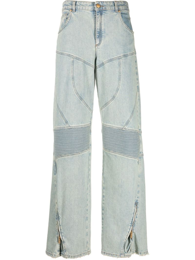 Blue Panelled Wide-leg Jeans