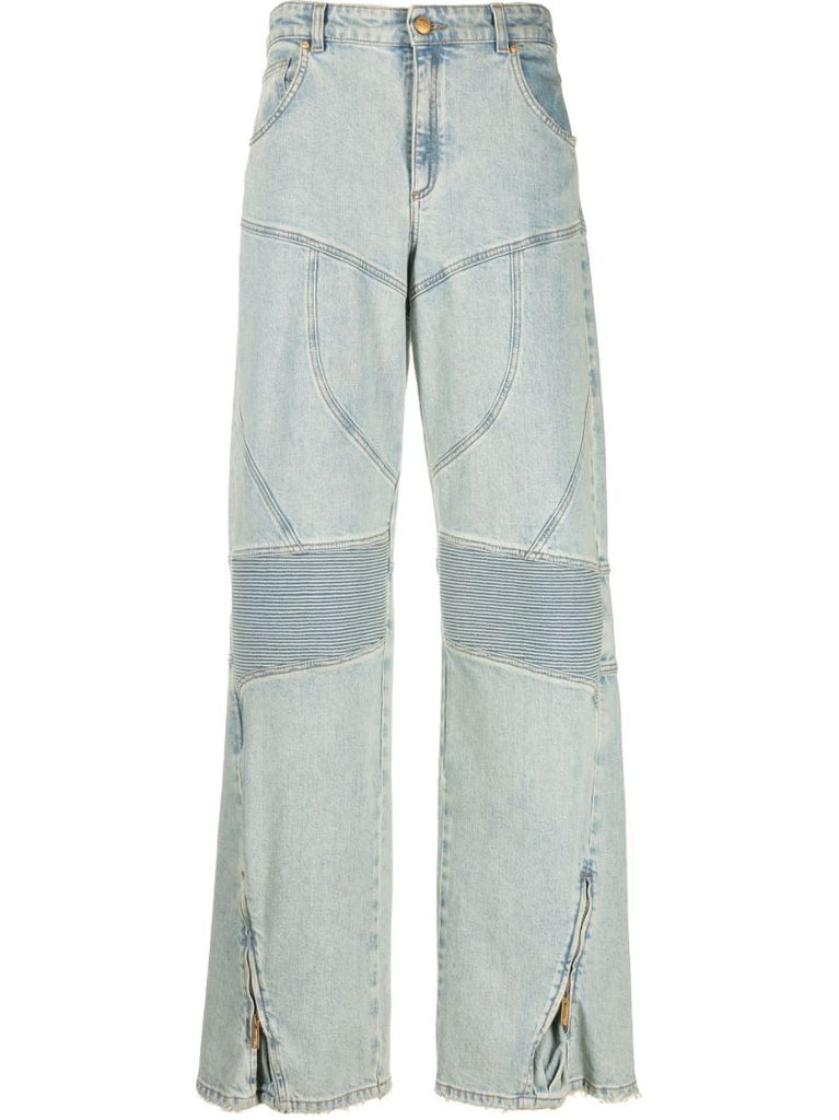 Blue Panelled Wide-leg Jeans