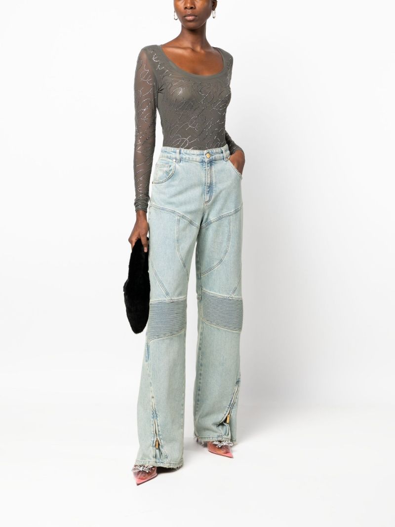 Blue Panelled Wide-leg Jeans