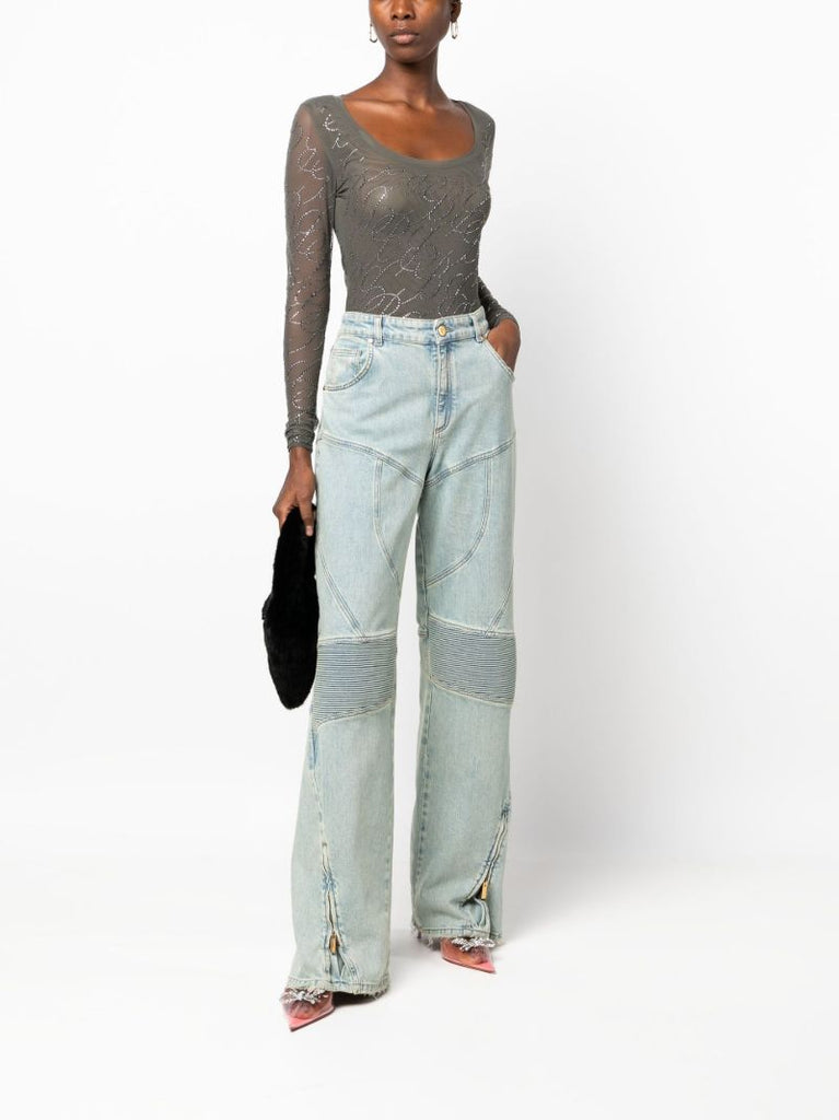 Blue Panelled Wide-leg Jeans