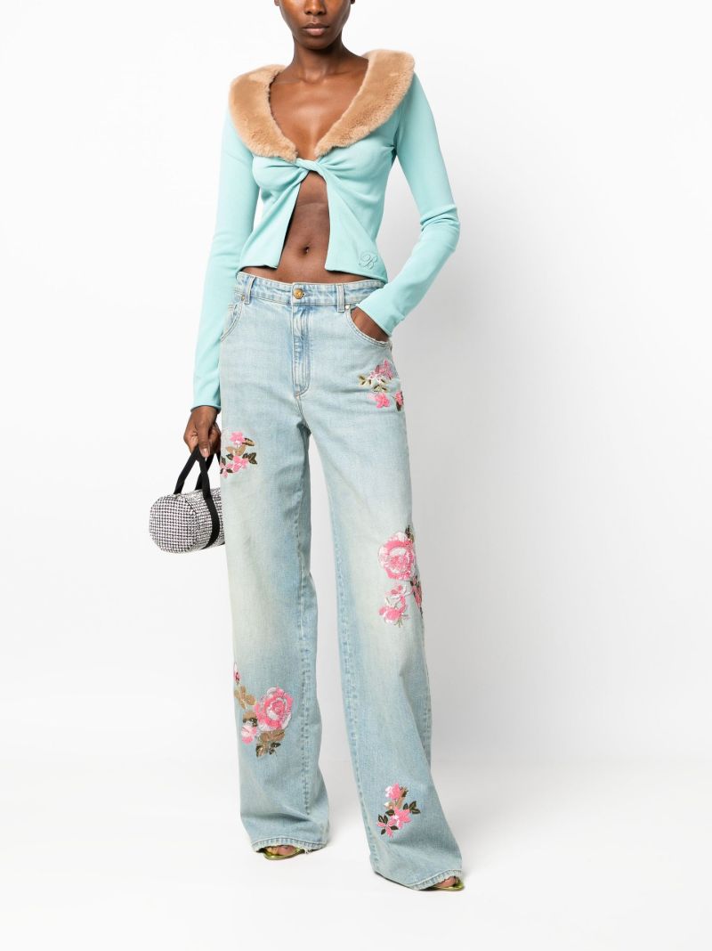 Blue Faux-fur Collar Twist Cardigan
