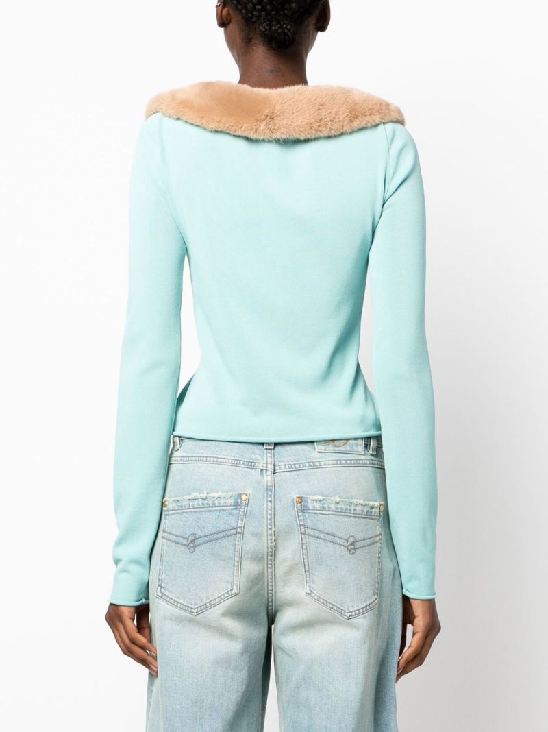 Blue Faux-fur Collar Twist Cardigan