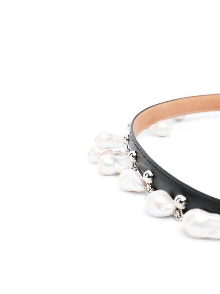 Black Pearl-embellished Buckled Belt