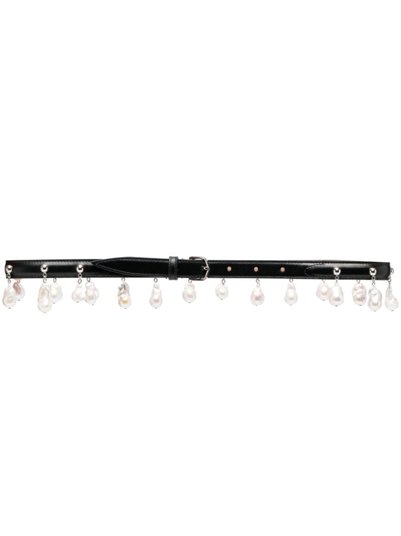 Black Pearl-embellished Buckled Belt