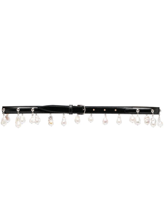 Black Pearl-embellished Buckled Belt