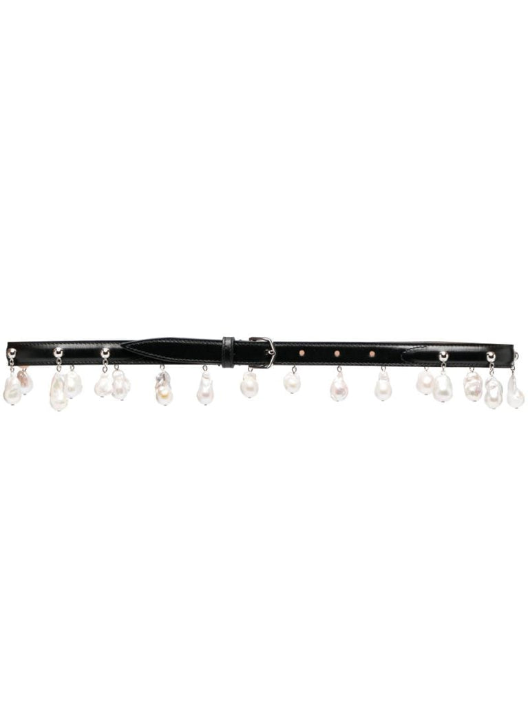 Black Pearl-embellished Buckled Belt