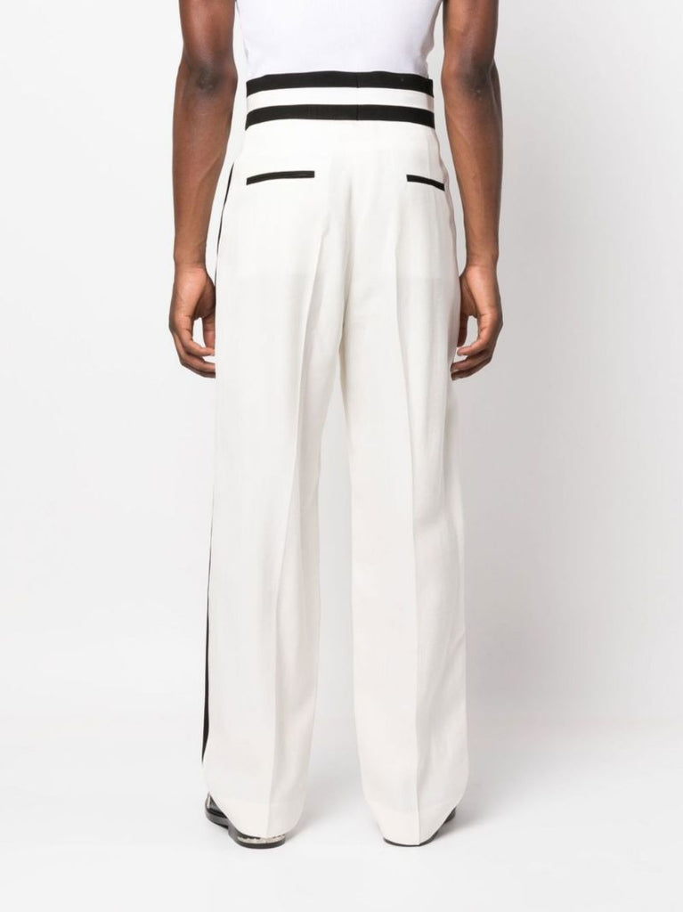 White Side Stripe Wide-leg Trousers