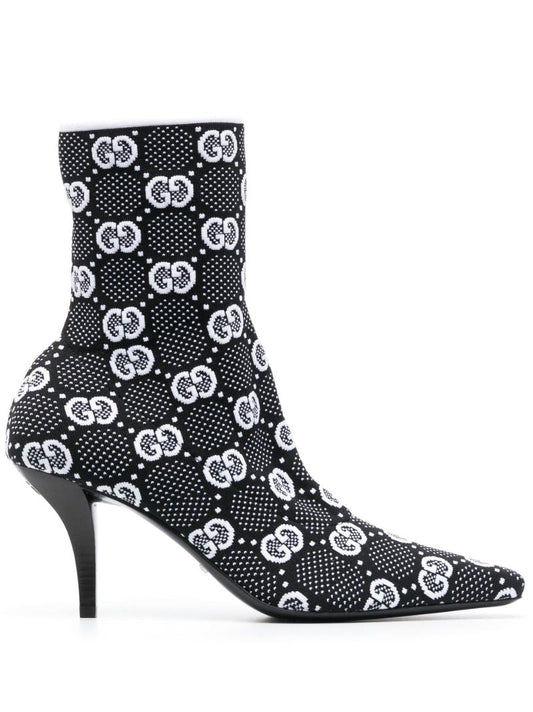 Black 75 Gg Knitted Ankle Boots