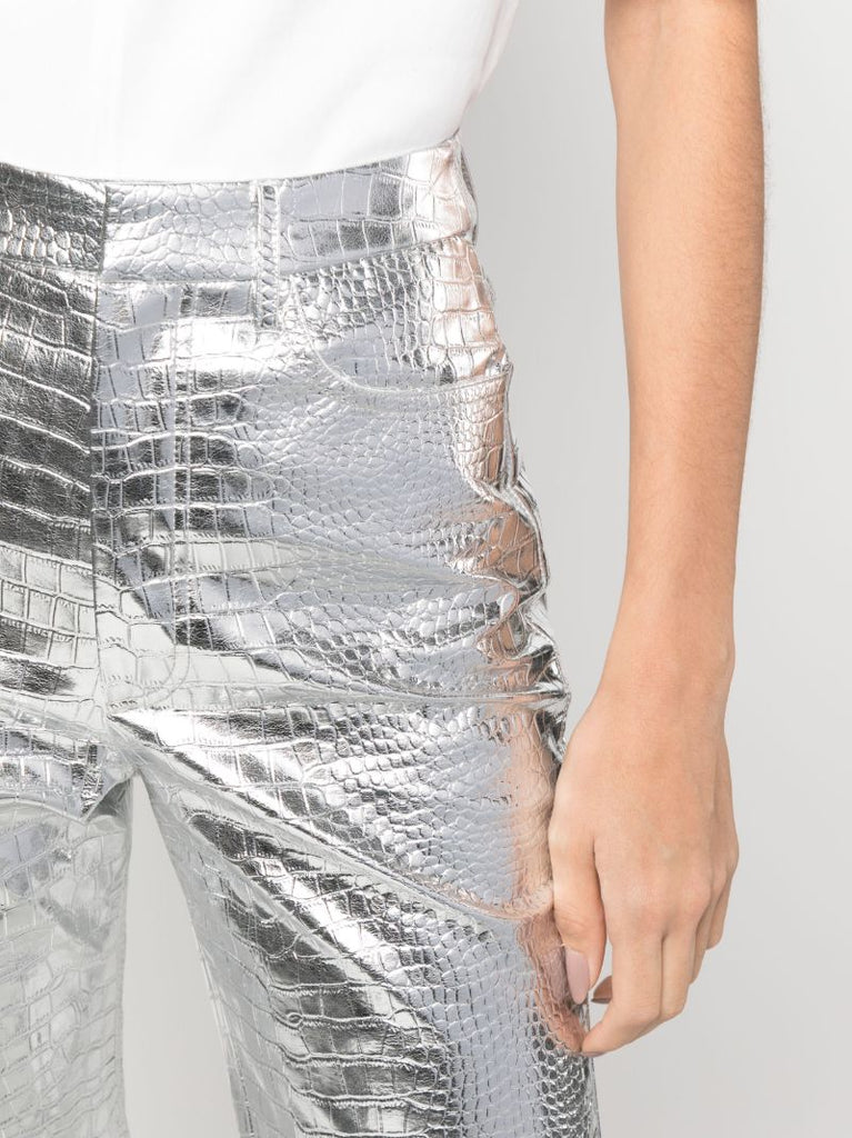 Silver Mock Croc Straight-leg Trousers