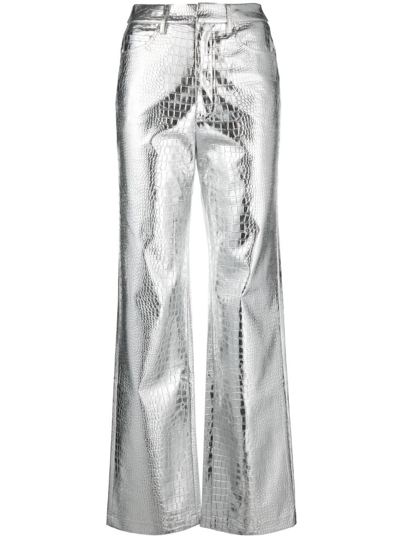 Silver Mock Croc Straight-leg Trousers