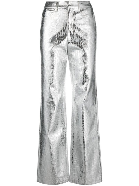 Silver Mock Croc Straight-leg Trousers