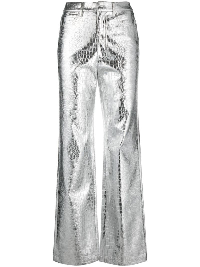 Silver Mock Croc Straight-leg Trousers