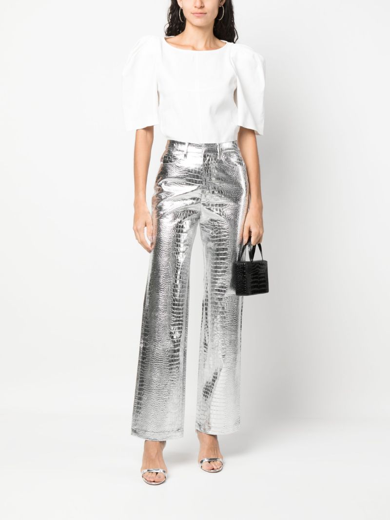 Silver Mock Croc Straight-leg Trousers