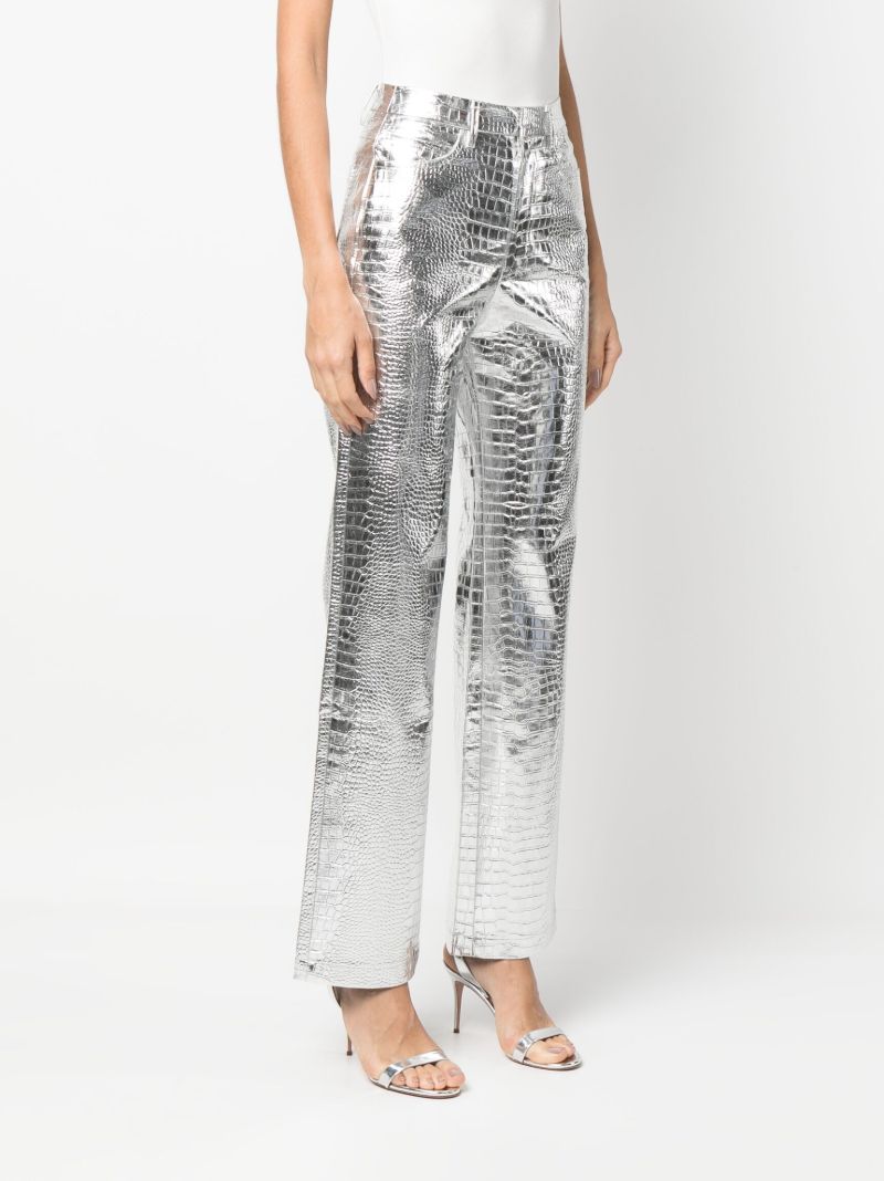 Silver Mock Croc Straight-leg Trousers