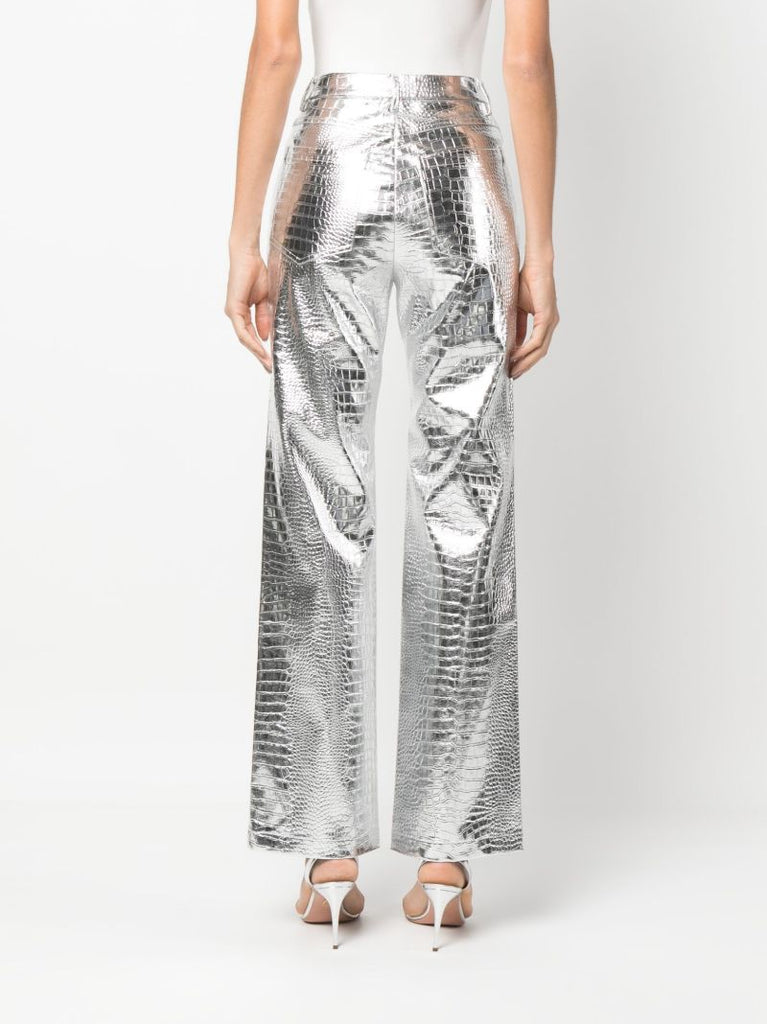 Silver Mock Croc Straight-leg Trousers