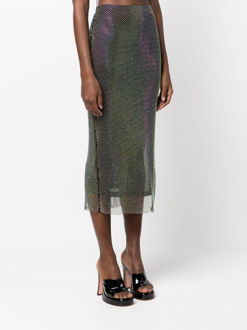 Black Studded Mesh Midi Skirt