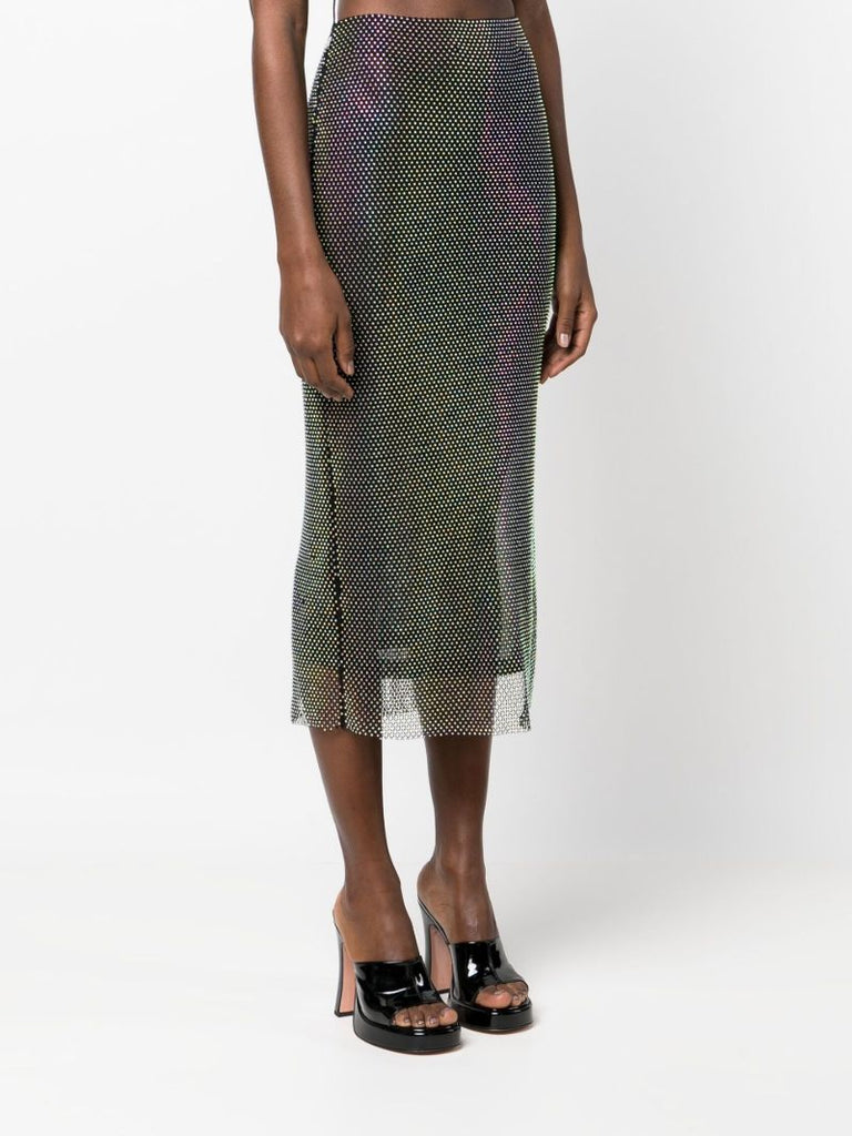 Black Studded Mesh Midi Skirt