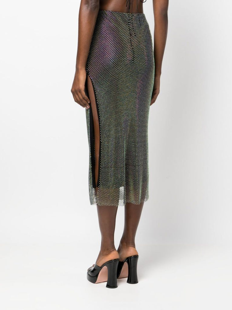 Black Studded Mesh Midi Skirt