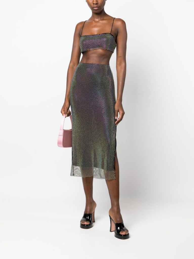 Black Studded Mesh Midi Skirt