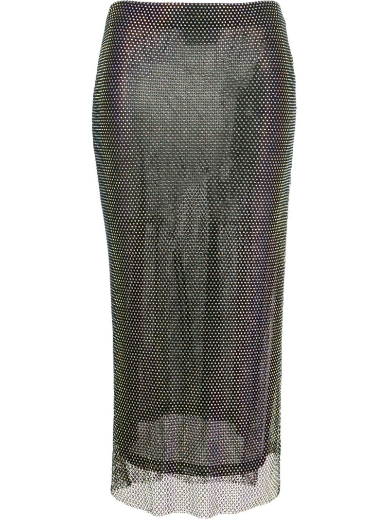 Black Studded Mesh Midi Skirt