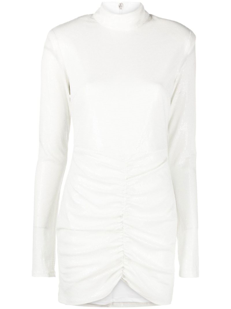 White Ruched Sequin Mini Dress