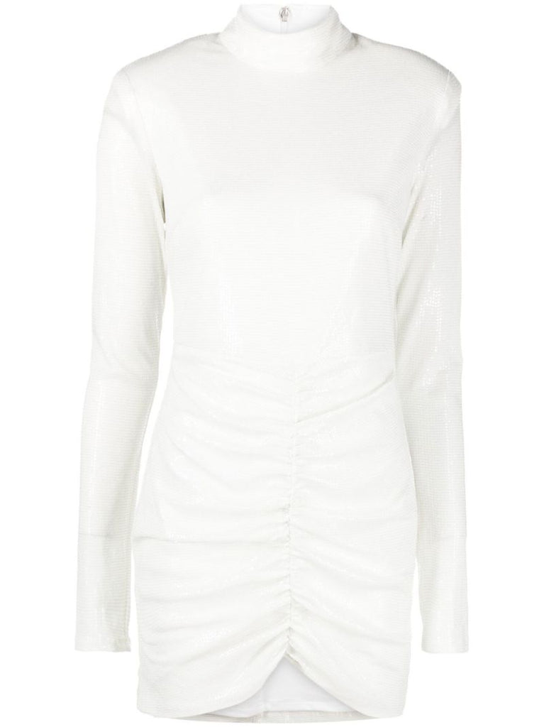 White Ruched Sequin Mini Dress