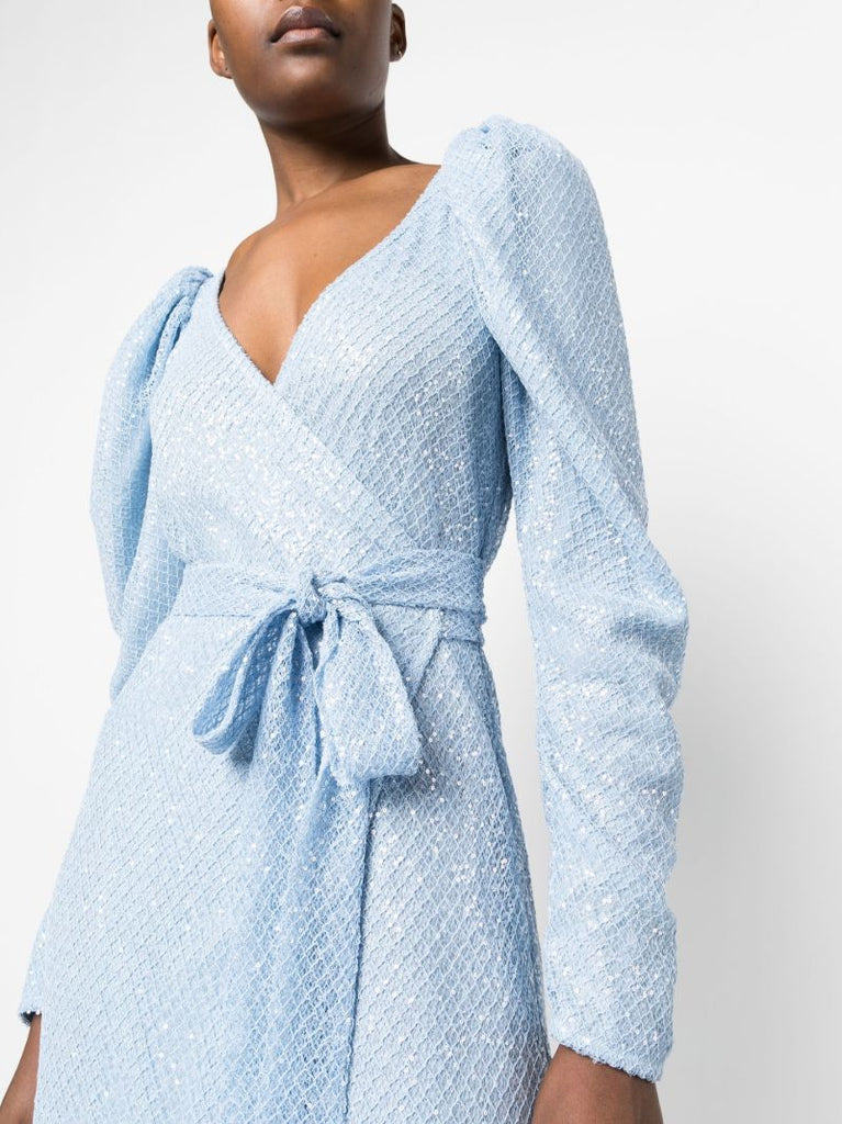 Blue Sequin Wrap Dress