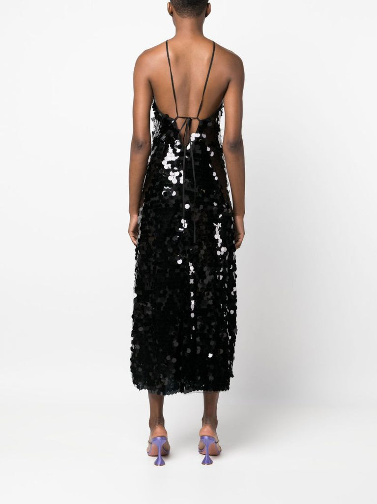 Black Sequinned Midi Dress