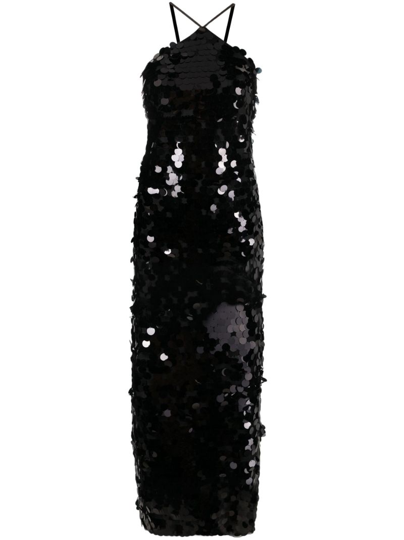 Black Sequinned Midi Dress