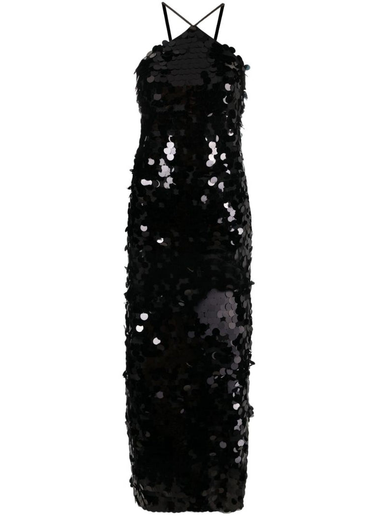 Black Sequinned Midi Dress