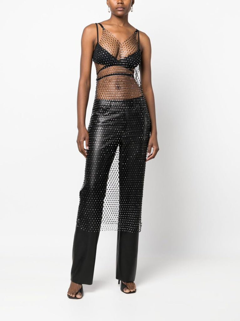 Black Crystal Net Slip Dress