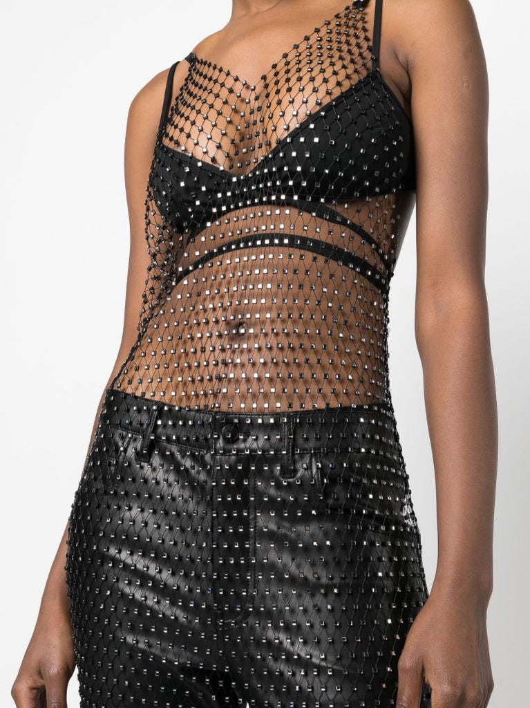 Black Crystal Net Slip Dress