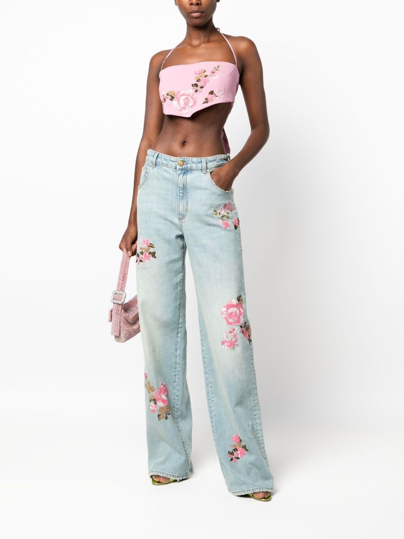 Blue Floral AppliquÃ_x0083_Â© Straight-leg Jeans