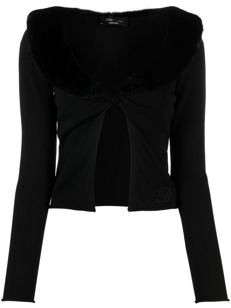 Black Faux-fur Collar Twist Cardigan