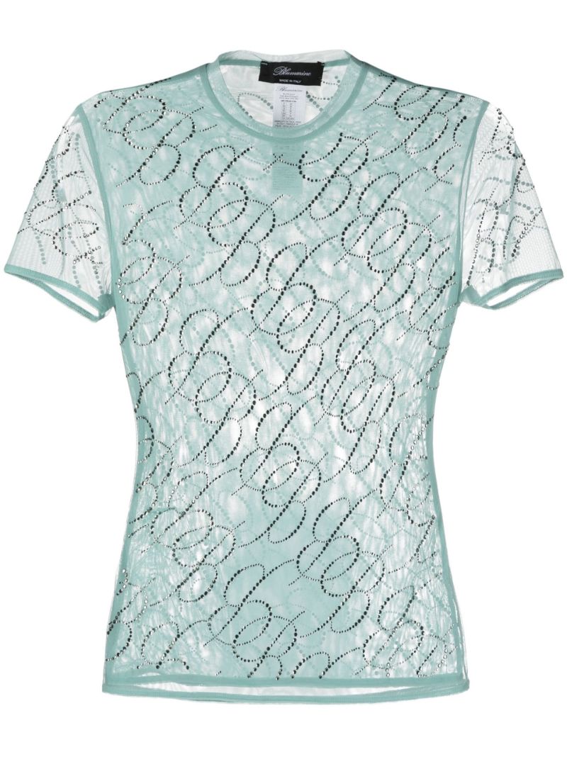 Blue Crystal-embellished T-shirt