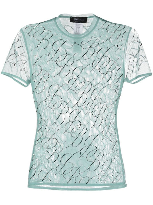 Blue Crystal-embellished T-shirt