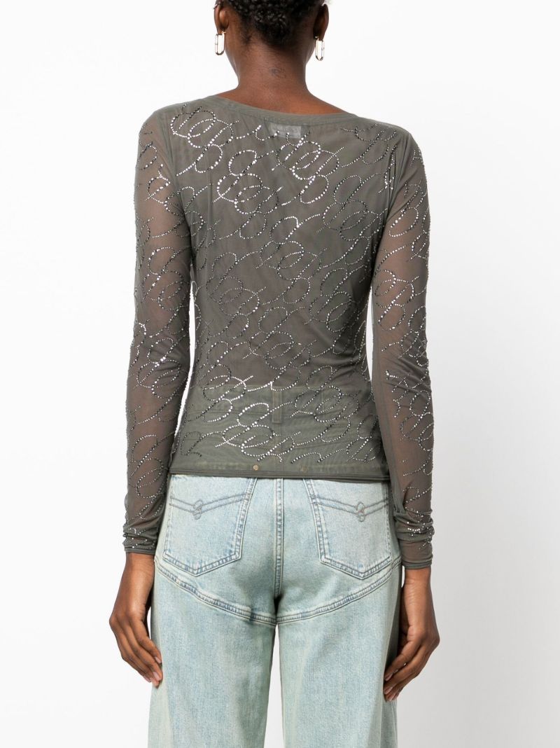 Green Logo-embellished Mesh Top