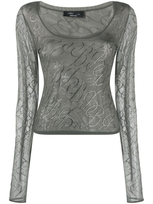 Green Logo-embellished Mesh Top