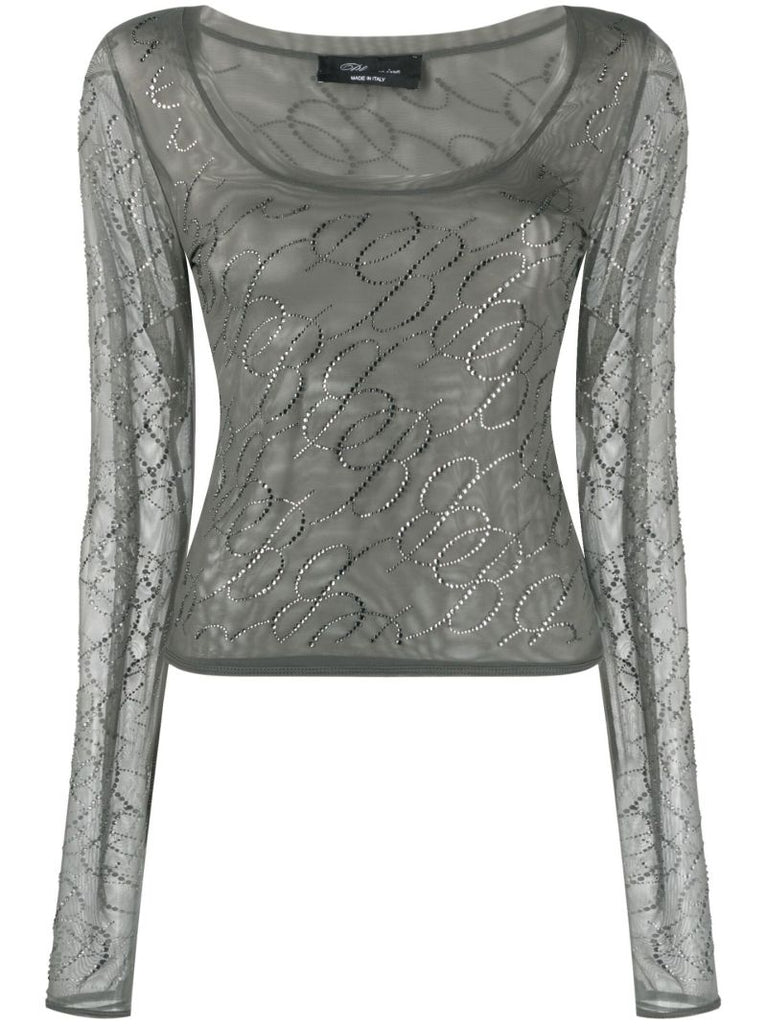 Green Logo-embellished Mesh Top