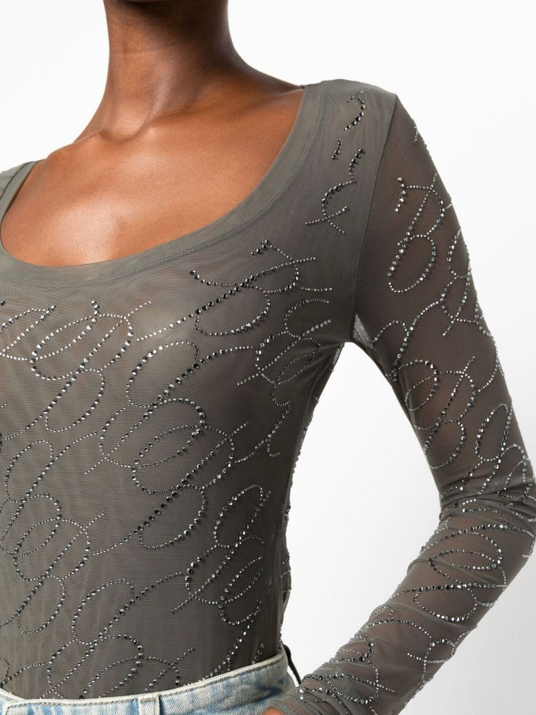 Green Logo-embellished Mesh Top