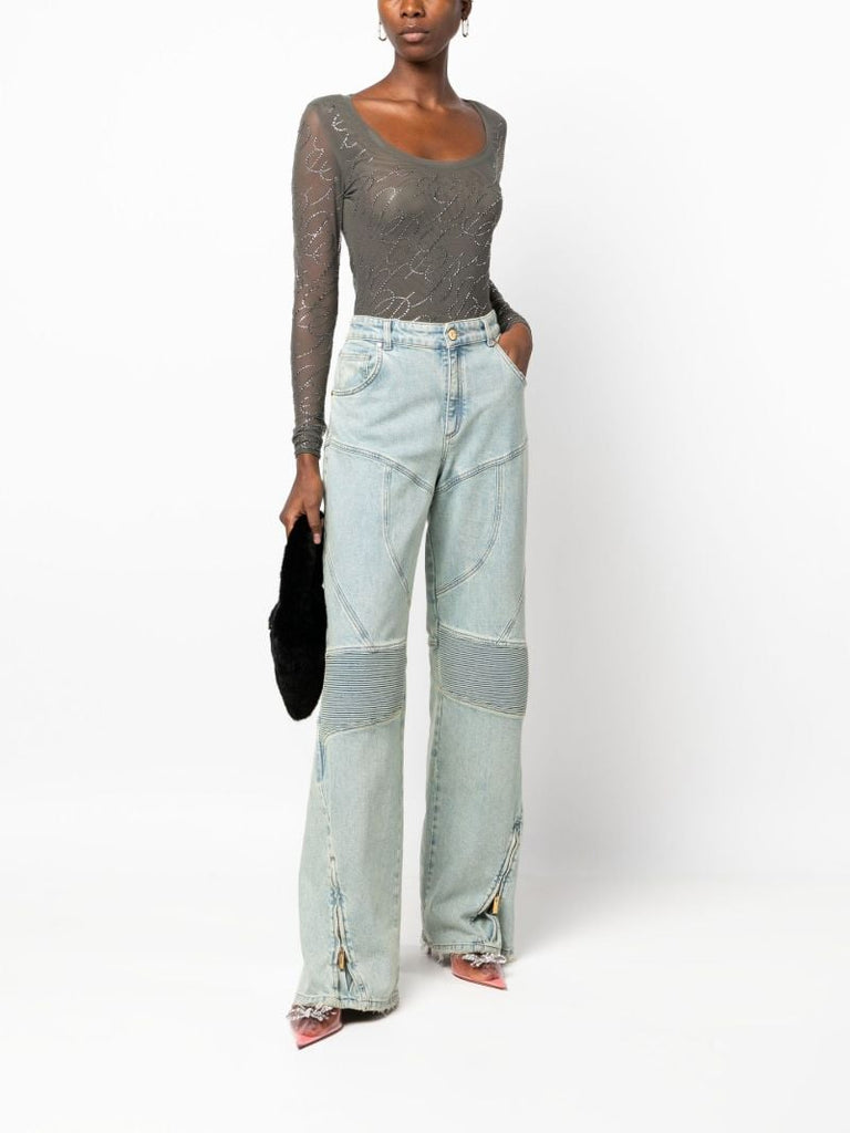 Green Logo-embellished Mesh Top